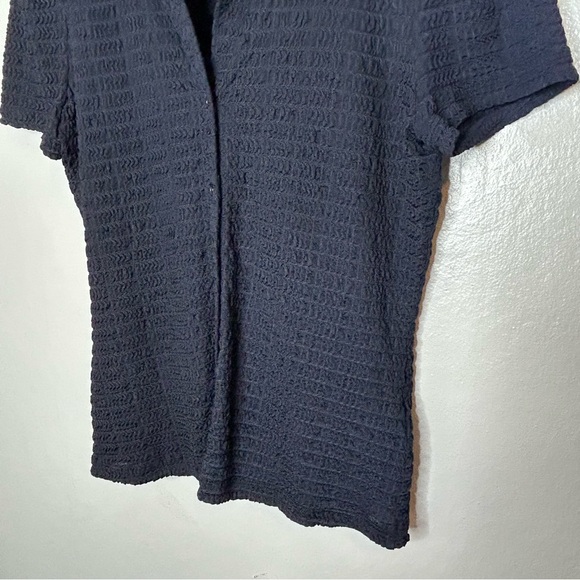 Philosophy Womens‎ Textured Short Sleeve Button Front Shirt Navy Blue Medium M - Picture 4 of 8